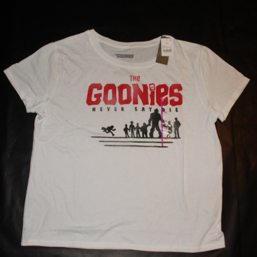 Vintage Goonies Never Say Die White Graphic Print T-Shirt New With Tags Size 2XL